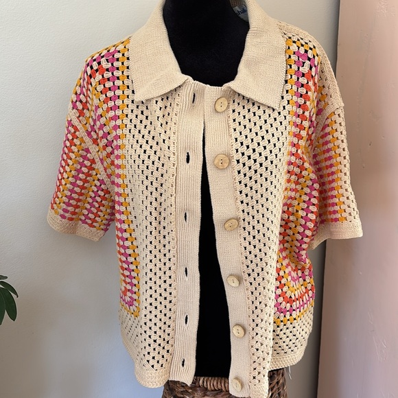 NWT House of Harlow 1960 2Piece Set Crochet Button Top & Shorts Size M boho - Picture 7 of 7